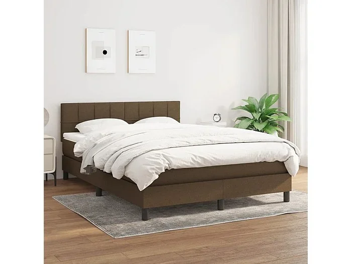 Cama box spring con colchón tela marrón oscuro 140×200 cm