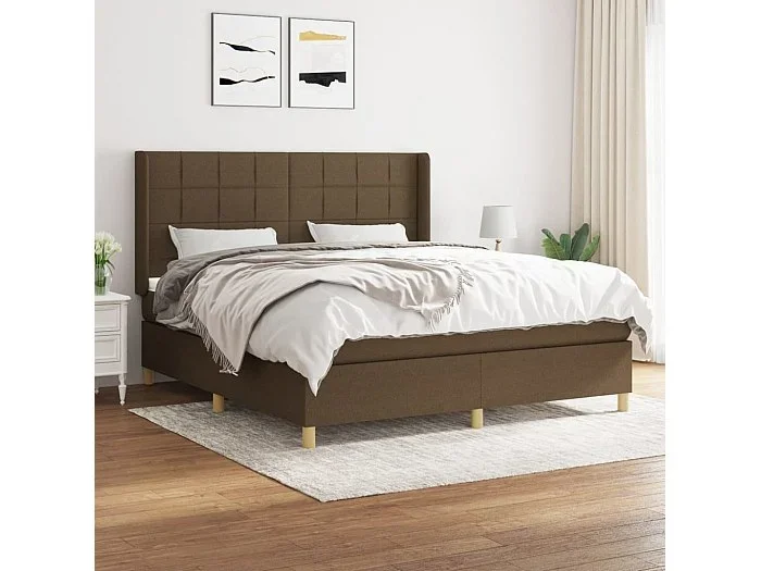 Cama box spring con colchón tela marrón oscuro 160×200 cm