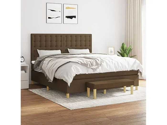 Cama box spring con colchón tela marrón oscuro 160×200 cm