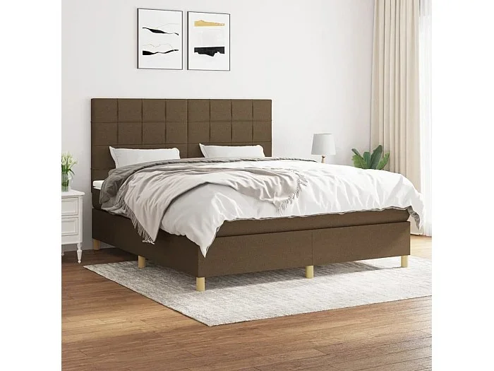 Cama box spring con colchón tela marrón oscuro 160×200 cm