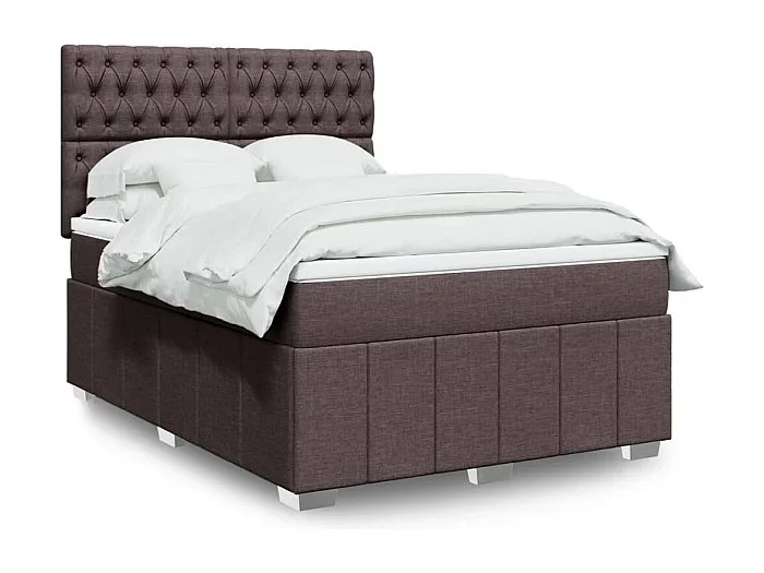 Cama box spring con colchón tela marrón oscuro 160×200 cm