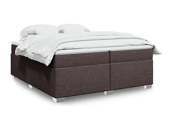 Cama box spring con colchón tela marrón oscuro 200×200 cm