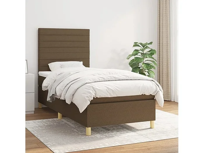 Cama box spring con colchón tela marrón oscuro 90×190 cm