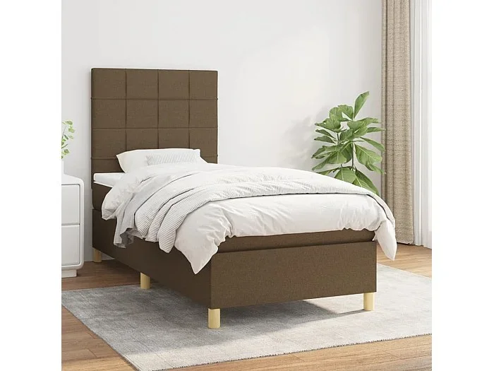Cama box spring con colchón tela marrón oscuro 90×190 cm