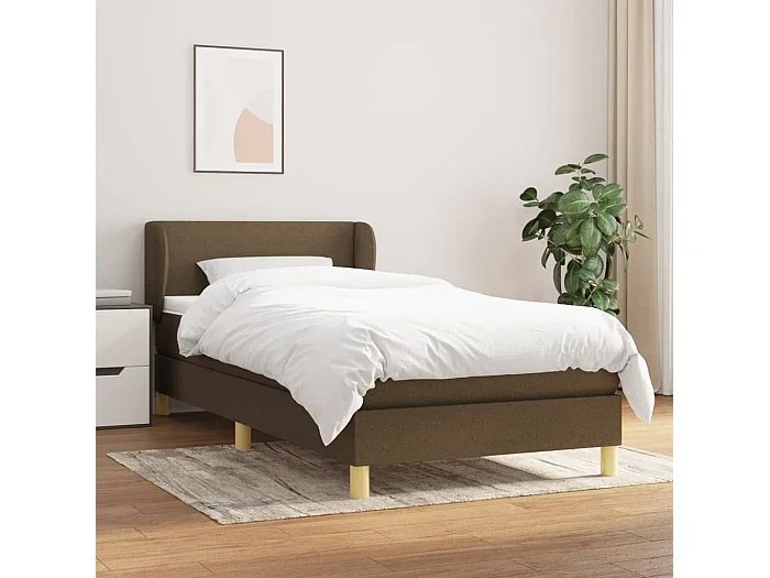 Cama box spring con colchón tela marrón oscuro 90×190 cm
