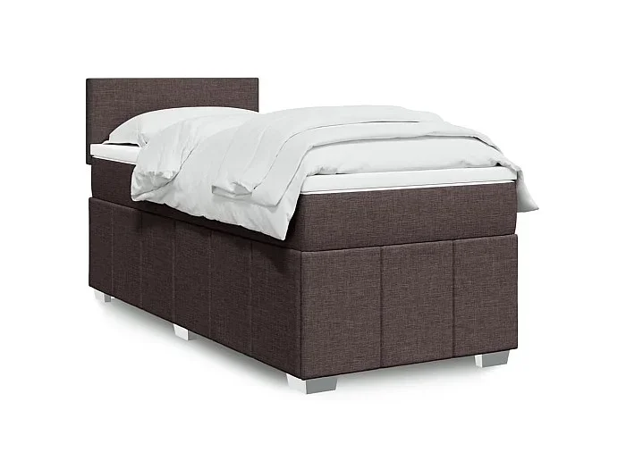 Cama box spring con colchón tela marrón oscuro 90×200 cm