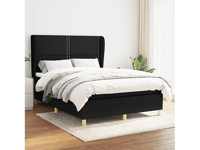 Cama box spring con colchón tela negro 140×190 cm