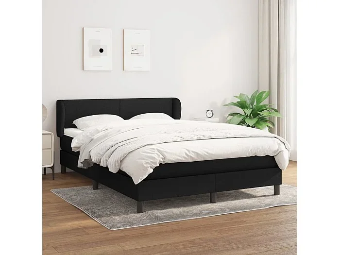Cama box spring con colchón tela negro 140×190 cm
