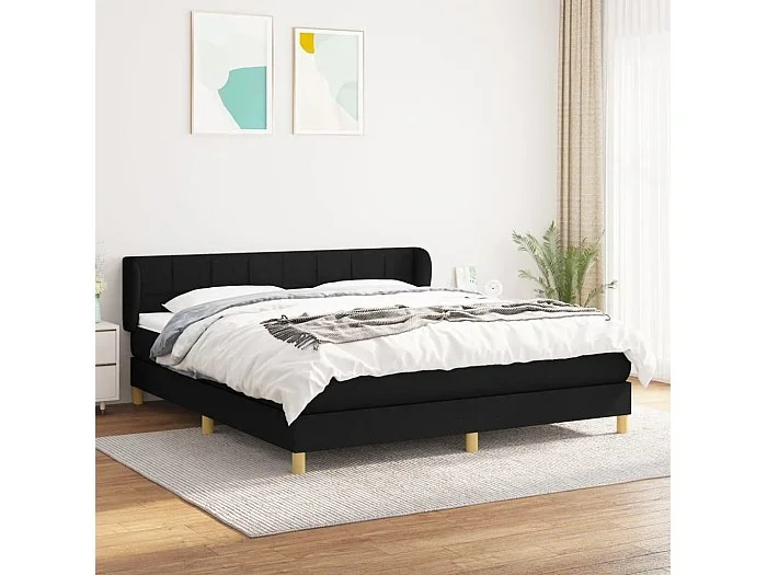 Cama box spring con colchón tela negro 160×200 cm