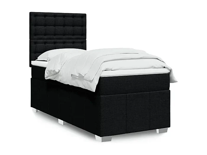 Cama box spring con colchón tela negro 80×200 cm