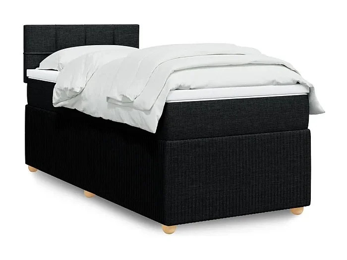 Cama box spring con colchón tela negro 80×200 cm