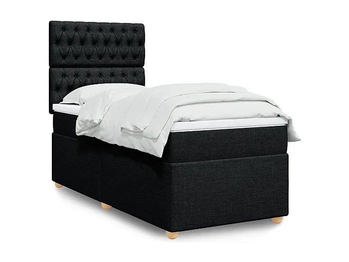 Cama box spring con colchón tela negro 80×200 cm