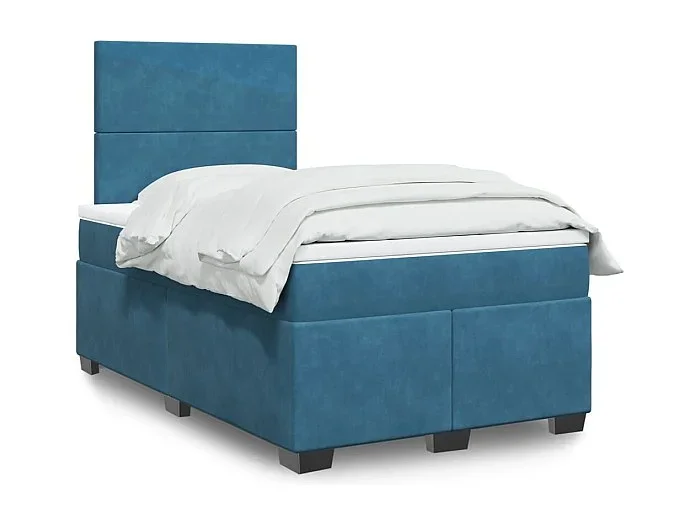 Cama box spring con colchón terciopelo azul 120×190 cm