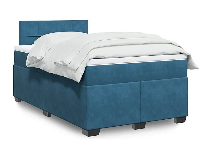 Cama box spring con colchón terciopelo azul 120×190 cm