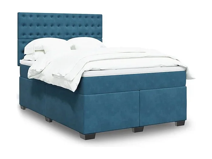 Cama box spring con colchón terciopelo azul 140×190 cm