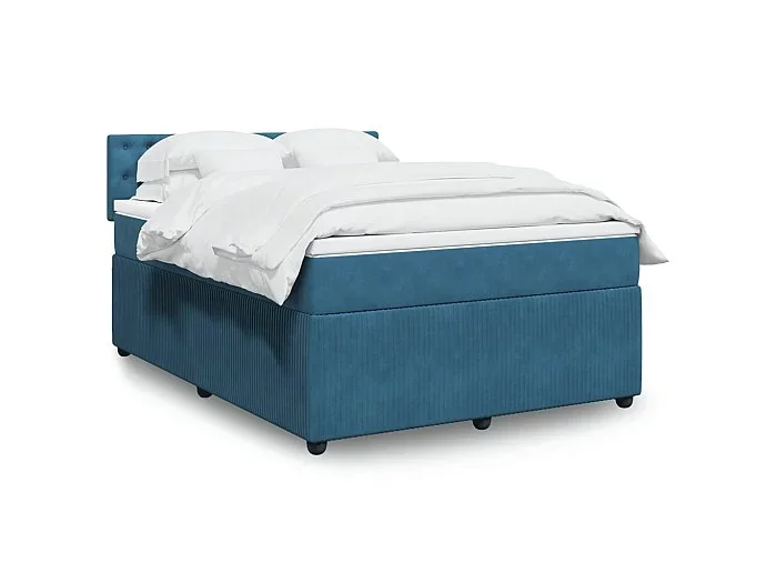 Cama box spring con colchón terciopelo azul 140×200 cm