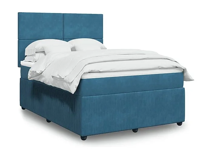 Cama box spring con colchón terciopelo azul 160×200 cm
