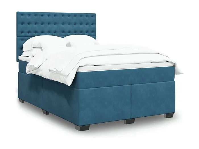 Cama box spring con colchón terciopelo azul 160×200 cm