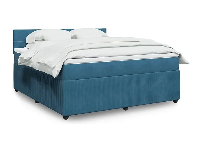 Cama box spring con colchón terciopelo azul 180×200 cm