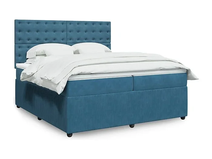 Cama box spring con colchón terciopelo azul 200×200 cm