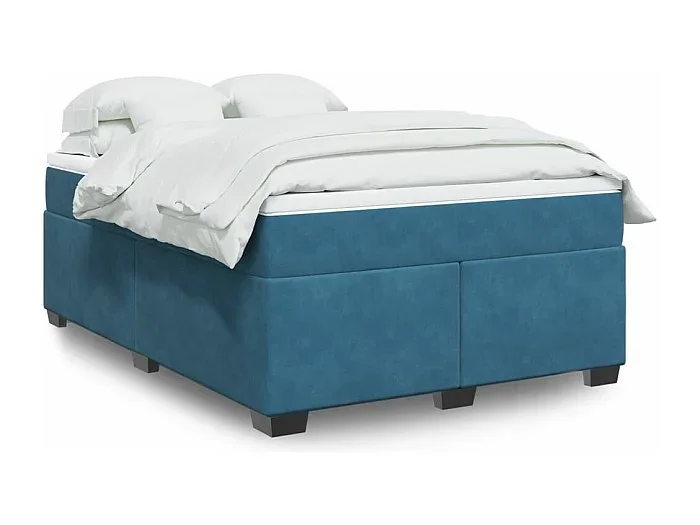Cama box spring con colchón terciopelo azul oscuro 140×190 cm