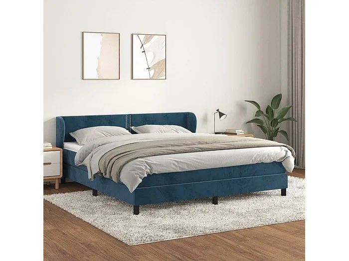 Cama box spring con colchón terciopelo azul oscuro 160×200 cm