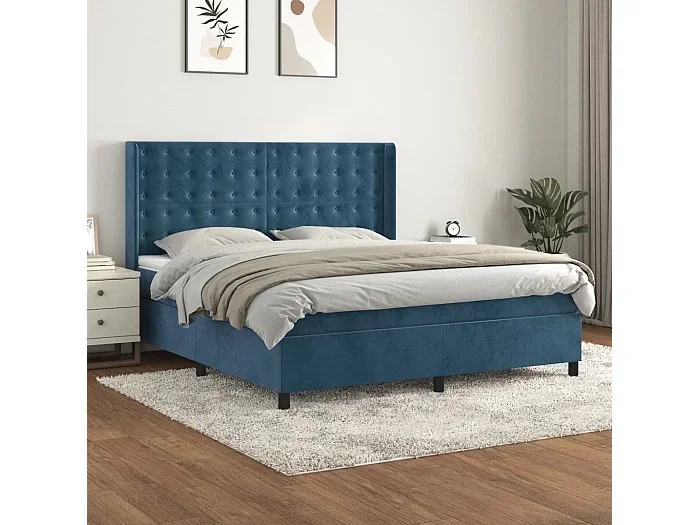 Cama box spring con colchón terciopelo azul oscuro 180×200 cm