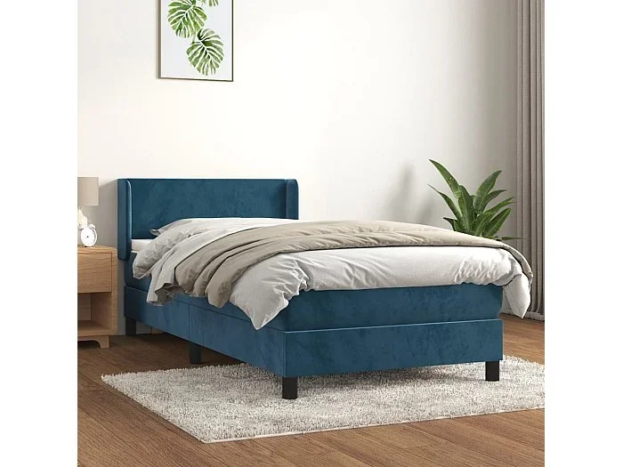 Cama box spring con colchón terciopelo azul oscuro 80×200 cm