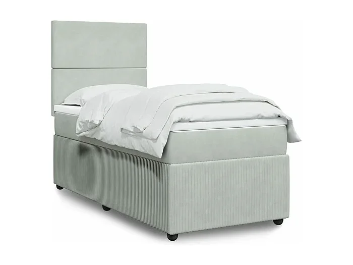 Cama box spring con colchón terciopelo gris claro 100×200 cm