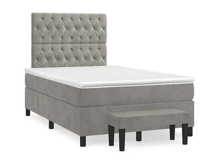 Cama box spring con colchón terciopelo gris claro 120×190 cm