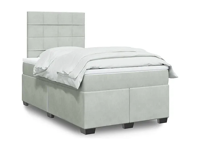 Cama box spring con colchón terciopelo gris claro 120×190 cm