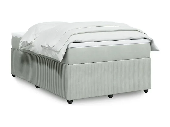 Cama box spring con colchón terciopelo gris claro 120×190 cm