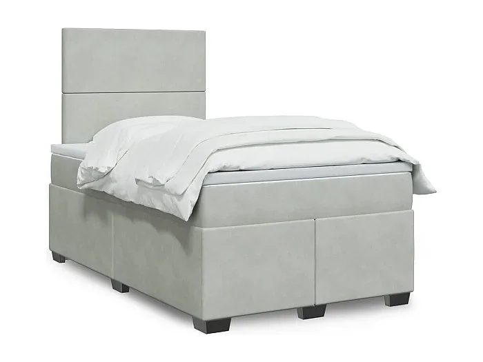 Cama box spring con colchón terciopelo gris claro 120×200 cm