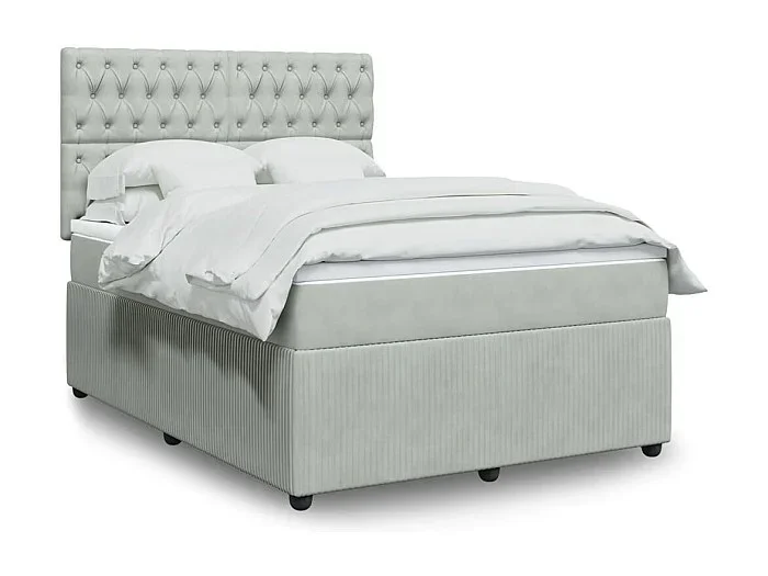 Cama box spring con colchón terciopelo gris claro 140×190 cm