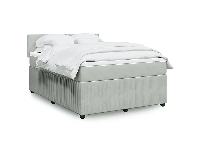 Cama box spring con colchón terciopelo gris claro 140×190 cm