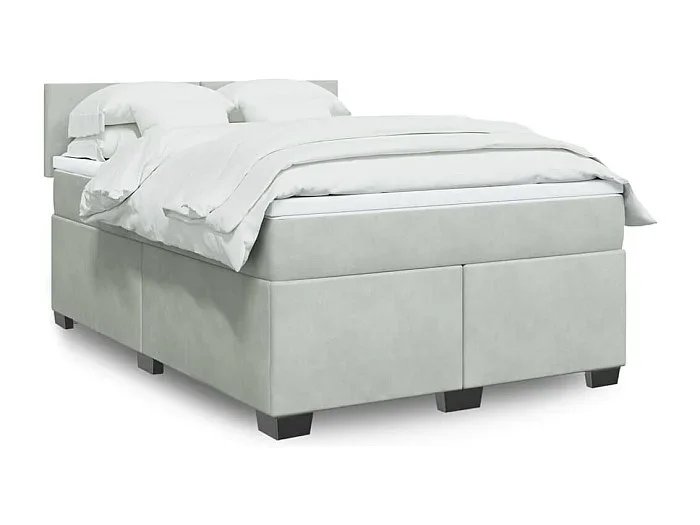 Cama box spring con colchón terciopelo gris claro 140×200 cm