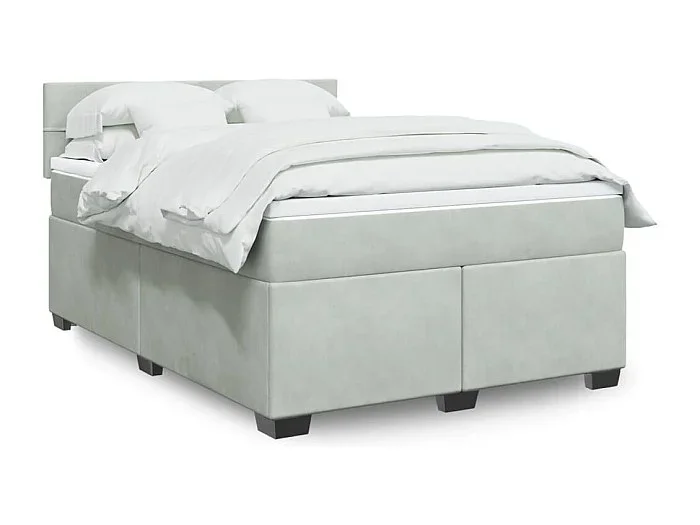 Cama box spring con colchón terciopelo gris claro 140×200 cm