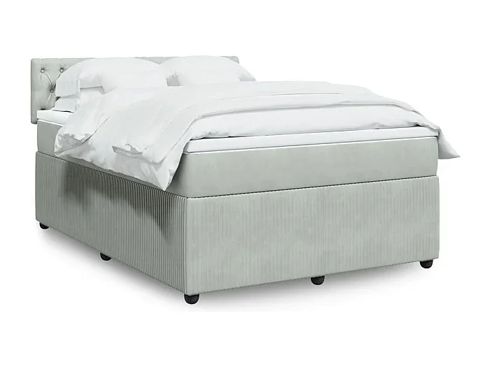 Cama box spring con colchón terciopelo gris claro 140×200 cm