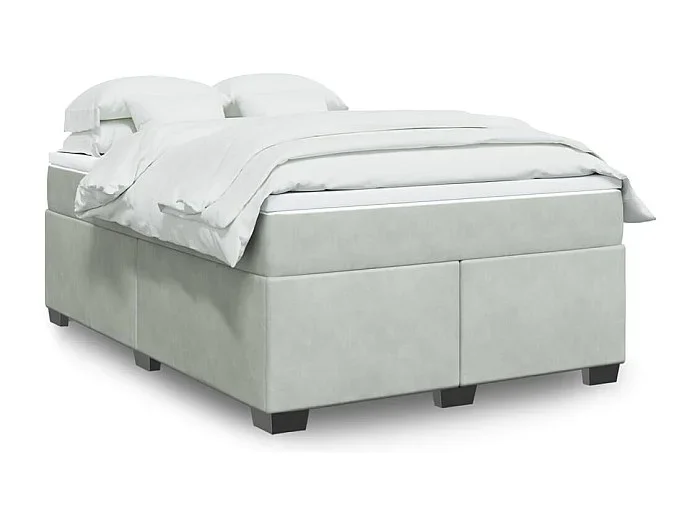 Cama box spring con colchón terciopelo gris claro 140×200 cm