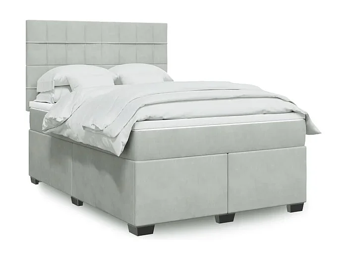 Cama box spring con colchón terciopelo gris claro 140×200 cm