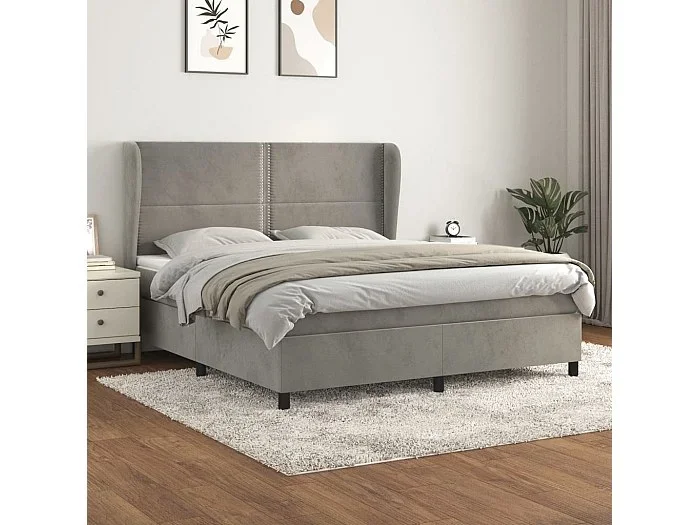 Cama box spring con colchón terciopelo gris claro 160×200 cm