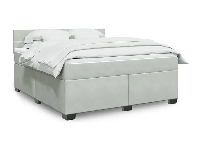 Cama box spring con colchón terciopelo gris claro 180×200 cm