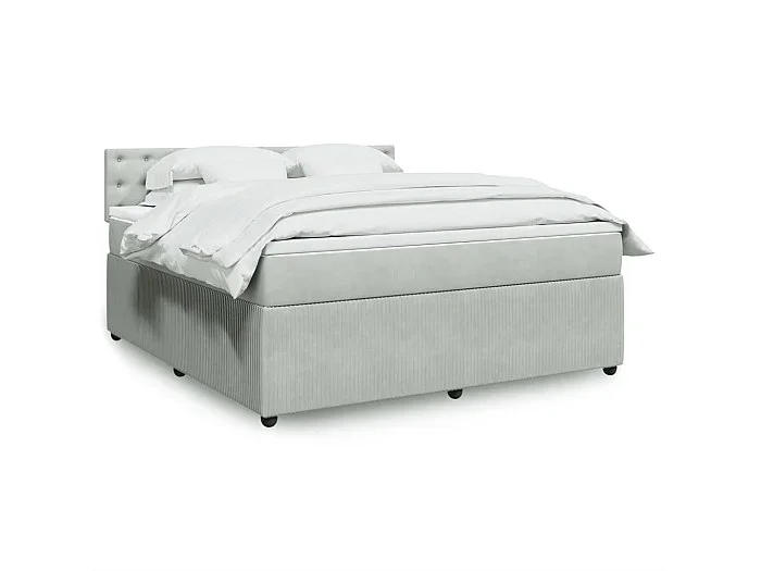 Cama box spring con colchón terciopelo gris claro 180×200 cm