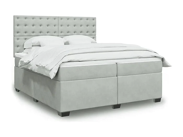 Cama box spring con colchón terciopelo gris claro 200×200 cm