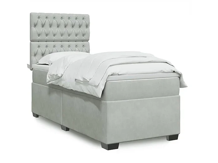 Cama box spring con colchón terciopelo gris claro 80×200 cm