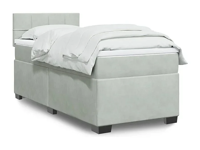 Cama box spring con colchón terciopelo gris claro 80×200 cm
