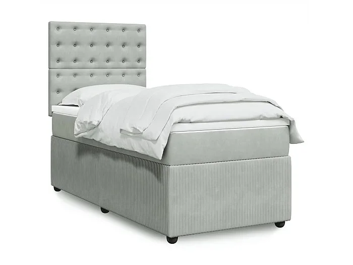 Cama box spring con colchón terciopelo gris claro 90×190 cm