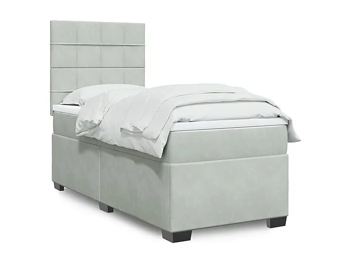 Cama box spring con colchón terciopelo gris claro 90×190 cm
