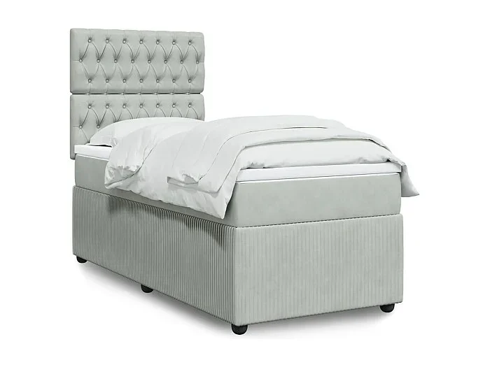 Cama box spring con colchón terciopelo gris claro 90×190 cm