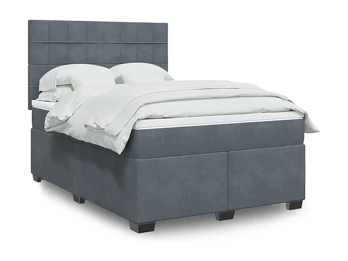 Cama box spring con colchón terciopelo gris oscuro 140×190 cm